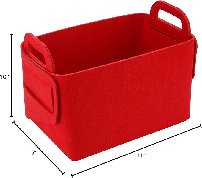 Minoisome Storage Basket Felt Storage Bin Collapsible& Convenient Box Organizer with Carry Handles for Office Bedroom Closet Babies Nursery Toys Laundry (Red, 15.7inch(L)Ã?1inch(W)Ã?0inch(Hï¼?