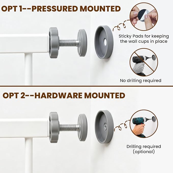 Mumeasy 29.7-40.6" Baby Gate for Stairs, Auto Close Dog Gate for Doorways, Pressure Mounted No Drill Pet Gate with Easy Walk Thru Door, Double Lock, White