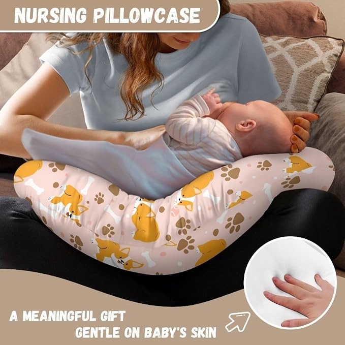 Cute Corgi Nursing Pillow Cover Breastfeeding Pillow Slipcover Hidden Zipper Design Feeding Pillow Cover U-Shaped Soft and Skin-Friendly