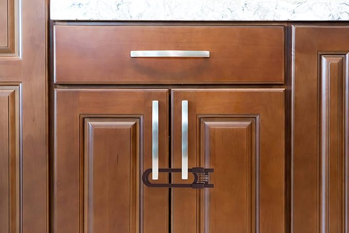 Sliding Cabinet Locks for Child Safety | Baby Proof Your Kitchen, Bathroom, and Storage Doors | Childproof Safety Locks for Knobs and Handles | Easy Install (12 Pack, Brown)