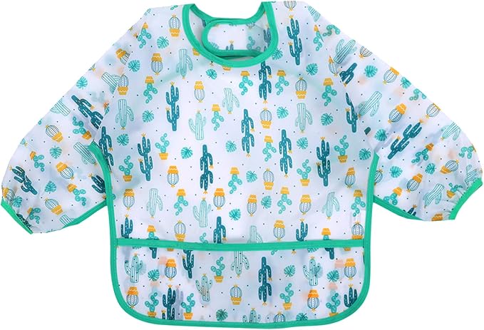 Accmor 4 Pack Long Sleeve Bibs, Baby Smock Waterproof Sleeved Bib Smock for Baby Toddler 6-36 Months