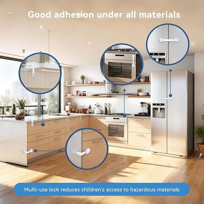 10-Pack Child Safety Cabinet Locks,Adjustable No Drilling Baby Proofing Strap Latches for Drawers,Cupboard,Cabinets,Fridge,Toilet Seat,Door,Closet?“No Tool Easy 3M Adhesive Installation