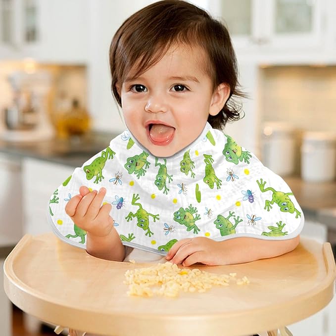 Cartoon Frog Lily Lotus Leaf Muslin Burp Cloths for Baby 2 Pack 100% Cotton Baby Washcloths Bibs for Boy Girl