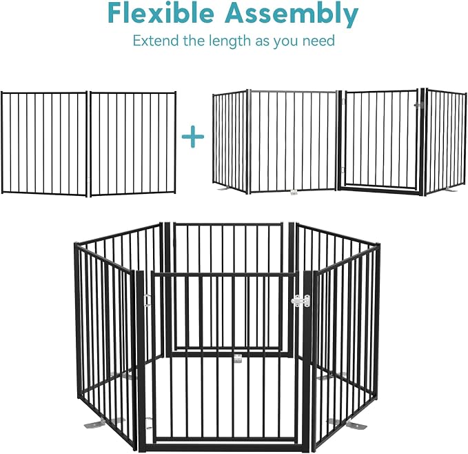 No Pawblems Free Standing Dog Gate, 30" Tall Foldable Dog Fence for Indoor, Up to 52 Inch Extra Wide Puppy Gate Extension for Stairs, Hallways, Doorways, Deck, Yard (White, 2 Panels)
