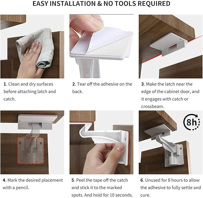 15 Pack Upgraded Invisible Baby Proofing Cabinet Latch Locks ??No Drilling or Tools Required, Strong Adhesive, Works with Countertop Overhangs, Secure Child Safety Locks for Cabinets & Drawers