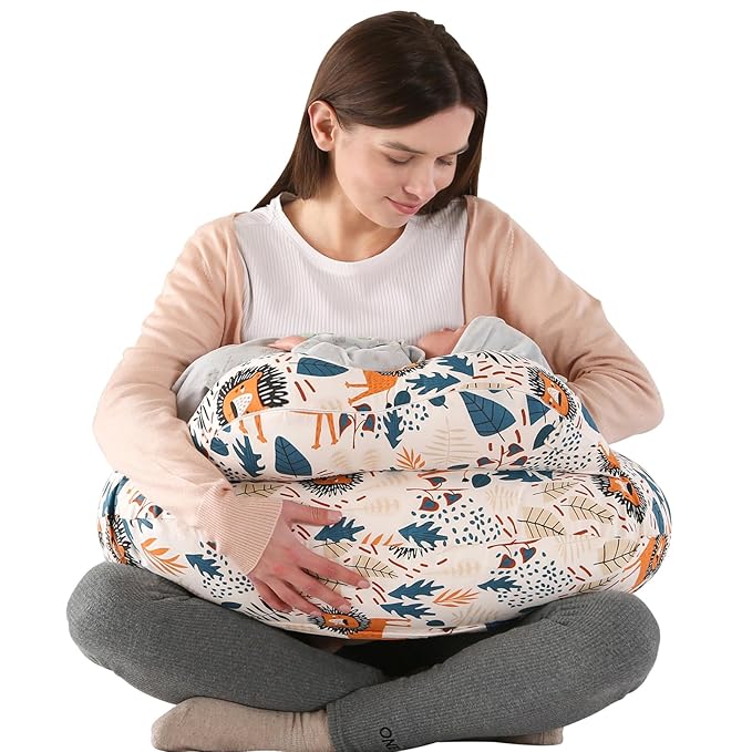 BATTOP Nursing Pillow for Breastfeeding with Removable Cover, Feeding Pillow for More Support for Mom, Adjustable Waist Strap Breastfeeding Pillow, Bottle-Feeding