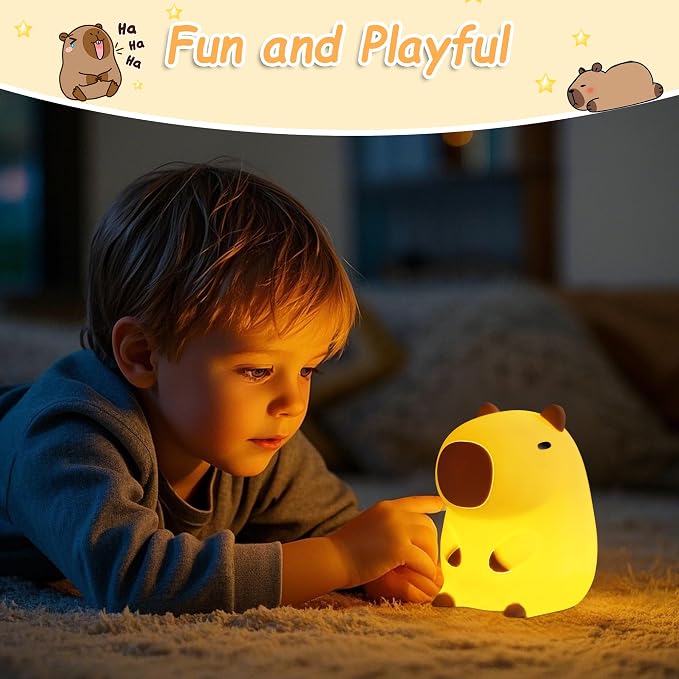 Capybara Night Light,Squishy Capybara Lamp Animal Nightlight Rechargeable Dimmer Timer for Home Room Decor Gift for Boys Girls Baby