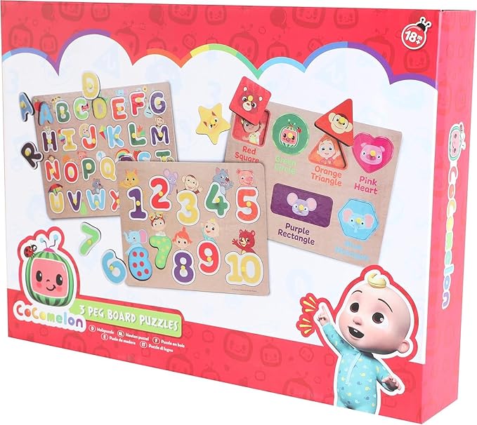Toyland® Cocomelon Wooden Jigsaw Puzzles with Pegboard - Learning Puzzles for Kids - Toys for Toddlers - Age 18 m +