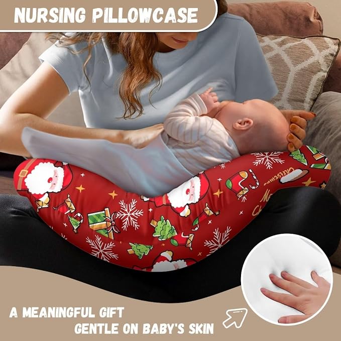 Santa Claus Sock Nursing Pillow Detachable Newborn Original Breastfeeding Slipcover Case and Positioner Lightweight Head Support Protector Cushion Essential with Hidden Zipper Propping Baby