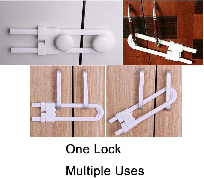 Child Proof Sliding Cabinet Lock - Baby Safety U Shaped Latch for Cupboard Doors Knobs and Handles (8 Pack)