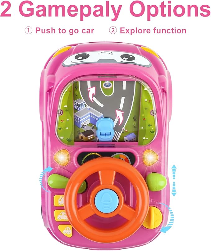 Girl Toy for 1 Year Old,Toddler Car Steering Wheel Toy with Sound & Light,Car Toys for Toddlers 1-3,Gift for 1 2 3 Years Old Boys Girls 
