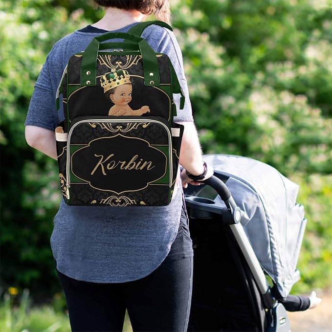 M YESCUSTOM Customized Diaper Bag Backpack with Name Personalized Mommy Bag for Mom Dad Unisex Multi Function Baby Bag (Green)
