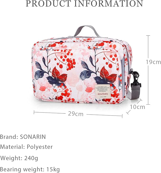 SONARIN Pram Buggy Bag Organiser & Stroller Organiser,Large Stroller Storage with Deep Cup Holder,2 x Pram Hooks,Shoulder Strap Used as Carry-On Handbag,Universal Fit All Buggy Models(Pink)