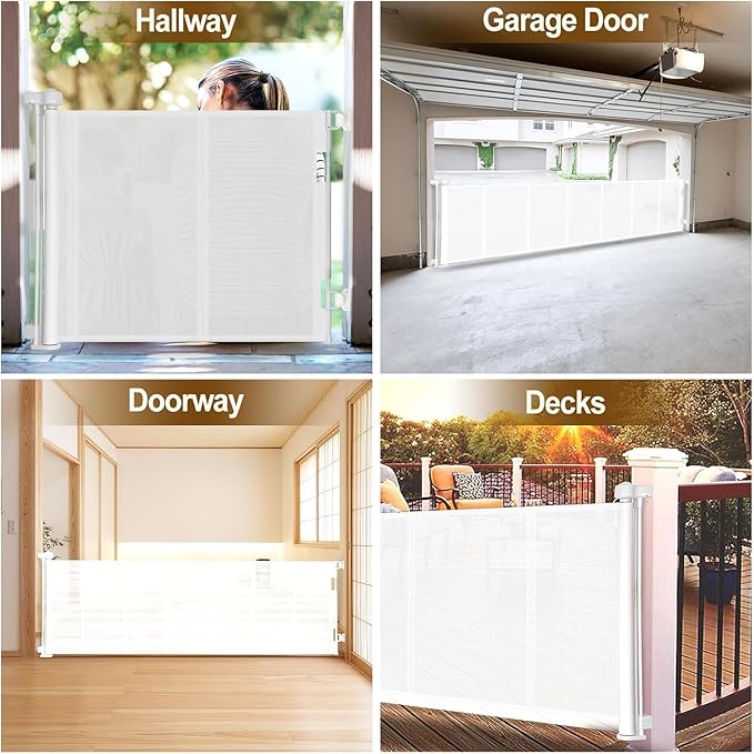 Miumoon 100 inch Retractable Baby Gates 42 inch Tall, Retractable Gate with Reinforced Strip Design to Prevent Crawling Through, 8 FT Extra Wide Retractable Dog Gate for Indoor/Outdoor