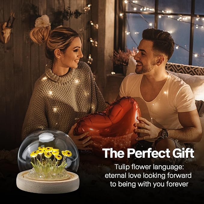 ONXE Sunflowers Flower Lamp,Sunflowers Night Light,Birthday Mothers Day Gifts for Girlfriend Mom Women Her Wife Sister Girls Grandma,Artificial Flower Table Lamp in Glass Dome (Battery Powered)