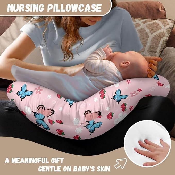 Colorful Butterfly Nursing Pillow Cover for Baby Boy Girl Breastfeeding Pillow Slipcover for Bottle Feeding Cusion Cover Novelty Gifts for Toddler Infant