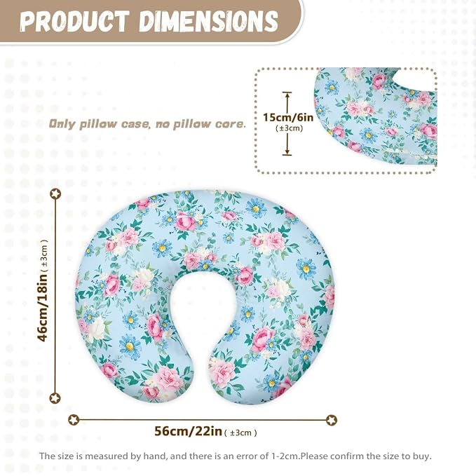 Pink Rose Nursing Pillow Cover, Super Soft Durable Breastfeeding Pillows for Baby Boys Girls, Breathable Replacement Baby Support Cover Fit for Most Standard Nursing Pillow