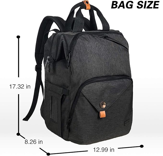 Hap Tim Diaper Bag Backpack,Large Capacity Travel Back Pack Maternity Baby Nappy Changing Bags, Double Compartments with Stroller Straps,Waterproof,Black (US7340-DG)