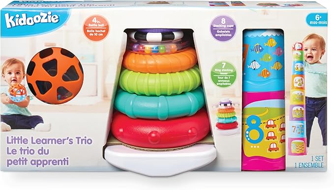 Kidoozie | Little Learner’s Trio | Baby’s First Activity Toy Set for Infants & Toddlers with Sensory, Stacking & Cause & Effect Play, Early Learning Ages 6+ Months