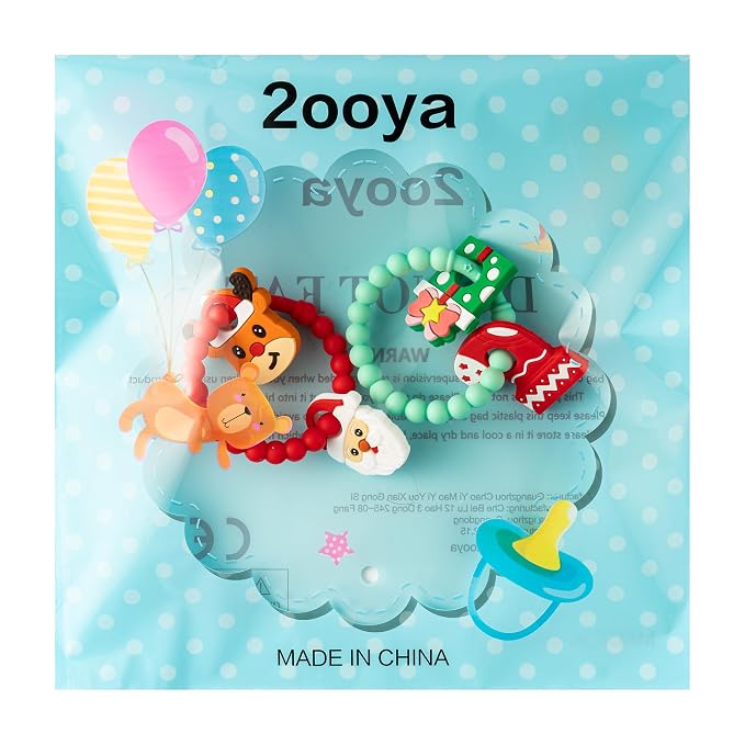Christmas Baby Silicone Teether Toys - 2ooya 2Pcs Deer Gift Teething Ring Infant Soft Teether Toddler Sensory Chew Toy with Rattles for Newborn to Soothe Sore Gums The First Christmas Gifts for Babies