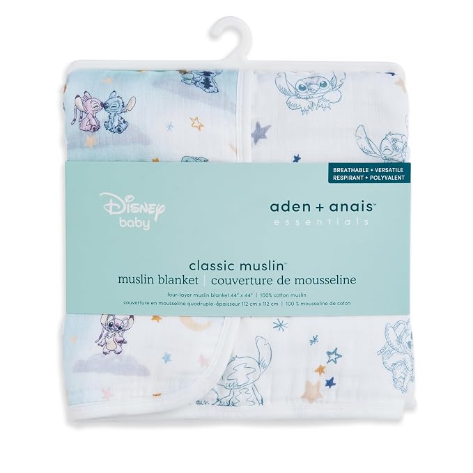 aden + anais Essentials Cotton Muslin Disney Dream Blanket, Perfect for Babies, Infants and Toddlers, Crib Blanket, Nursery Essential, Lilo & Stitch