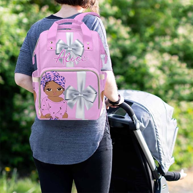 M YESCUSTOM Customized Diaper Backpack for Women Men Custom Pink Nappy Mommy Bags with Name Personalized Nursing Bag New Born Gift for Mother, Friends, Dad Work Travel and Holiday