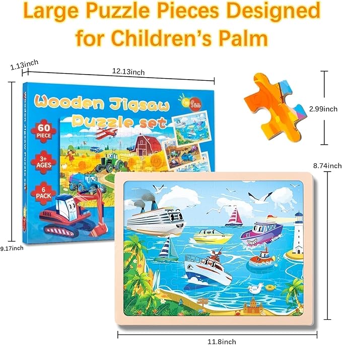 Wooden Puzzles for Toddlers 3-5,6 in 1 Jigsaw Wooden Solar System Puzzles for Ages 4-6,Preschool Educational Brain Toys Gifts for Boys and Girls 2 4 3 5 Year Old(Vehicle)