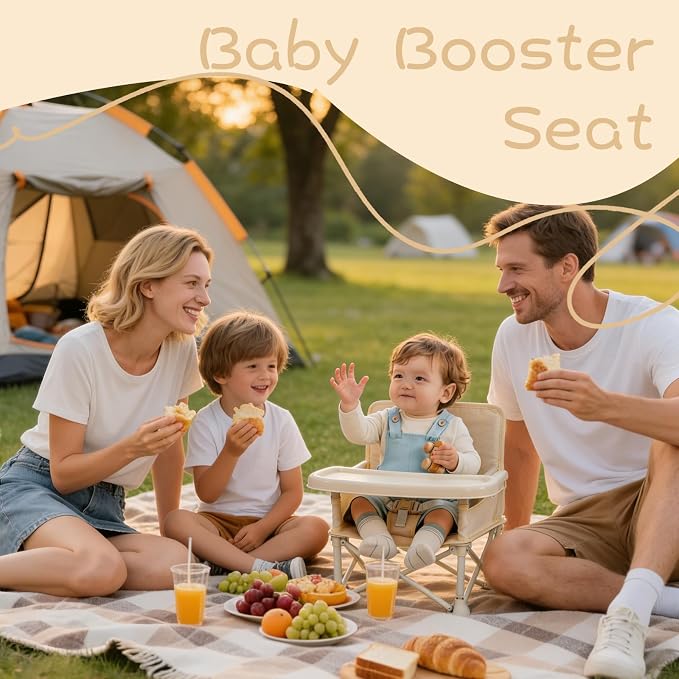 Portable Baby Chair,Portable 3-in-1 Baby Booster Seat with Tray,Folding Toddler High Chair for Travel,Camping, Home & Dining, Easy to Clean & Store, Safe with Child Safety Belt Carry Bag(White)