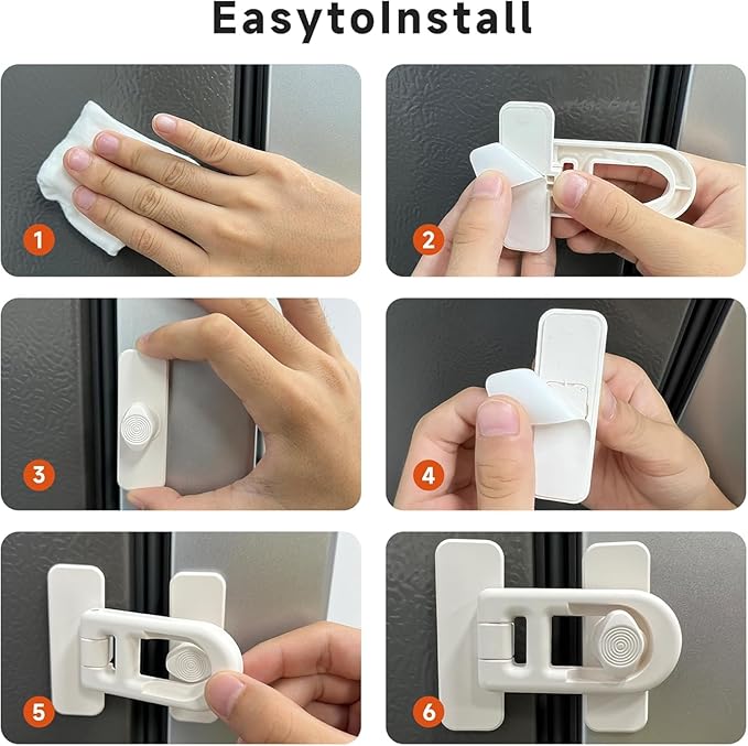 2 Pack Child Proof Refrigerator Lock with Sticky Adhesive Pads, kids Safety Locks for Doors, RV Refrigerator, Oven Lock Safety Baby Cabinet Locks, Grey