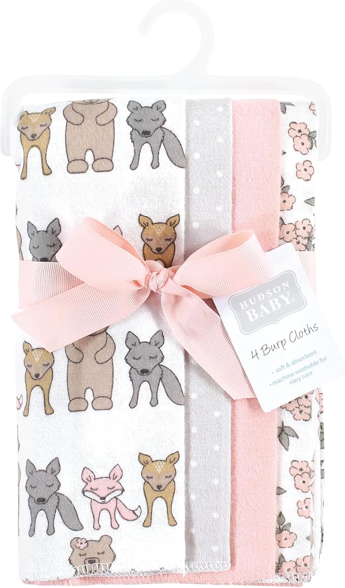 Hudson Baby Cotton Poly Flannel Burp Cloths Multipack, Wild Forest Pink 8-Pack, One Size