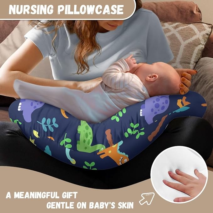 Dinosaur Nursing Pillow and Positioner Detachable Original Breastfeeding Newborn Nursing Pillow Case Soft Head Support Protector Cushion Essentials with Hidden Zipper