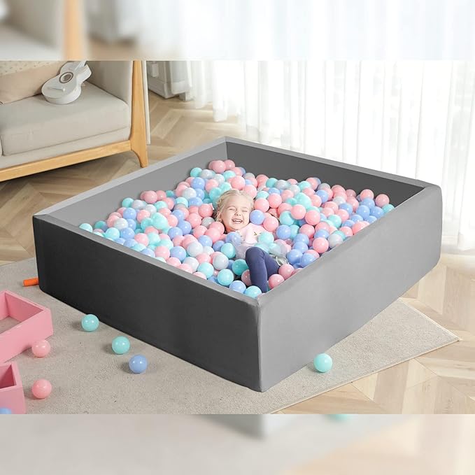TRENDBOX Extra Large Ball Pit 47.2x47.2x13.8in Memory Foam Pit Soft Pool Soft Equipment for Toddlers Kids - Dark Gray (Balls NOT Included)