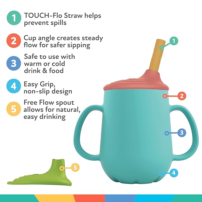 Nuby 3-Stage Training Cup Set - Silicone Tumbler with Spout and Straw Combo - 4 oz - 6+ Months - Girls (Pack of 12)
