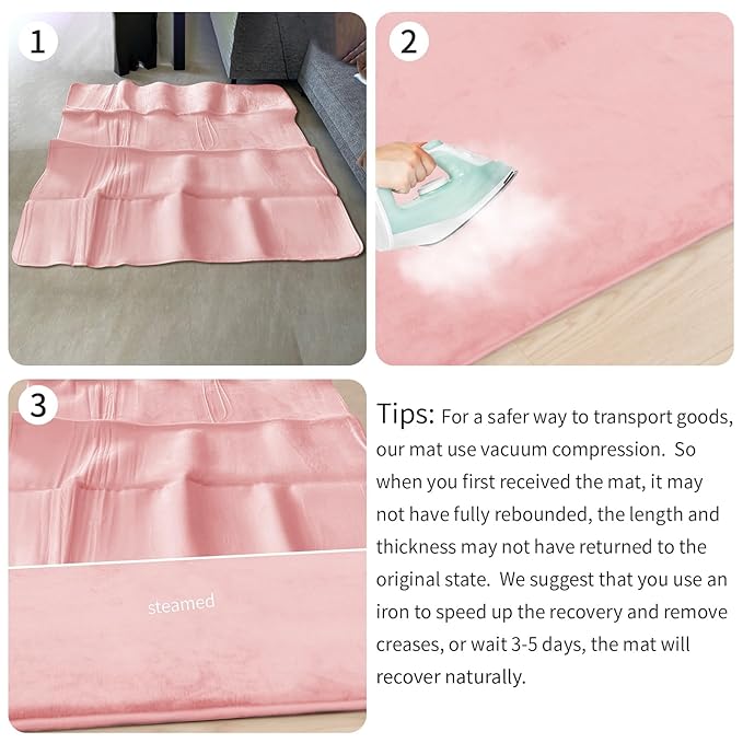 Huloo Sleep Baby Play Mat for Floor,1.3" Thick Elasti-Foam 47"×47" Playpen Mat for Tummy Time,Water Repellent Soft Coral Velvet for Toddler,Infant,Kids,Non-Slip Backing Safe for Crawling(Pink)