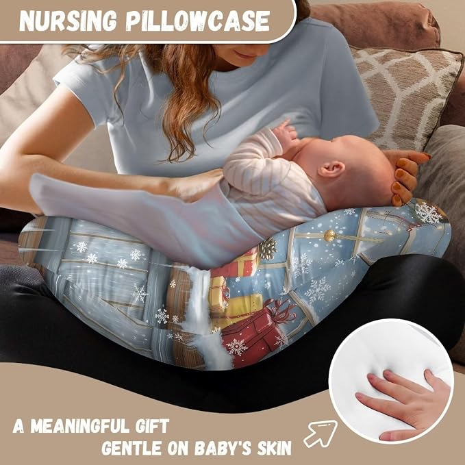 Christmas Snowmen Nursing Pillow Cover Durable Breathable Breastfeeding Pillow Replacement Slipcover with Hidden Zipper for Home Living Room Decor