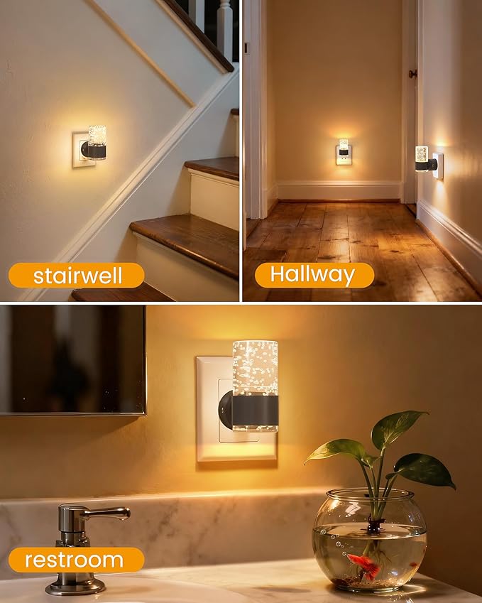 NIORSUN Night Light Plug into Wall, Dimmable Nights Lights with 3 CCT & 5 Brightness Levels, Slim Acrylic Plug in Night Light, Auto Dusk to Dawn Sensor for Stairs, Hallway, Bathroom, Black, 4 Pack