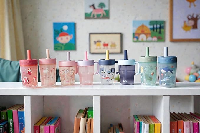 Zak Designs Capri Toddler Tumblers For Travel or At Home, 9oz 2-Pack Double Wall Plastic Sippy Cups With Leak-Proof Design is Perfect For Kids (Fairy Tales, Rainbow Magic)