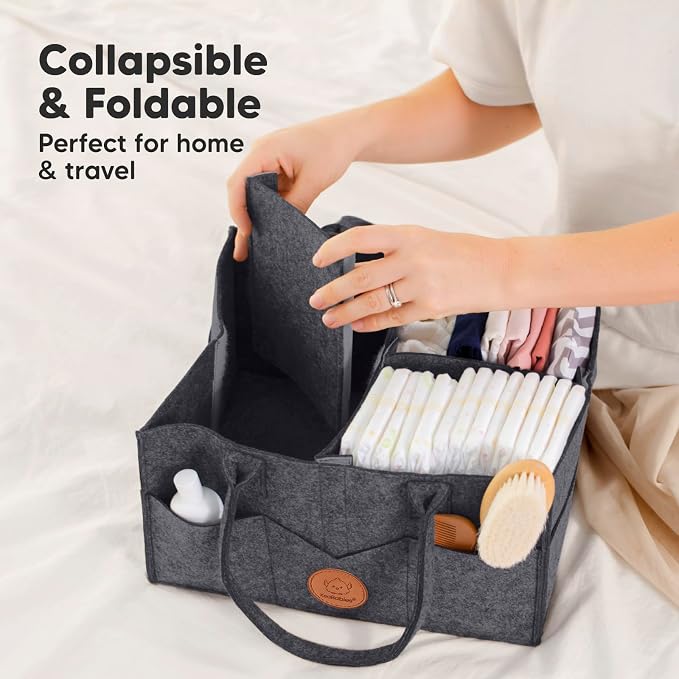 KeaBabies Baby Hair Brush and KeaBabies Diaper Caddy Organizer - Wooden Brush with Soft Goat Bristles, Organizer for Nursery, Cradle Cap Hairbrush