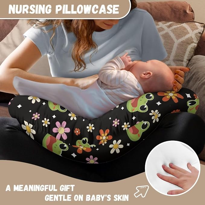 Frog Flower Nursing Pillow Covers for Breastfeeding Pillow, Cozy Nursing Slipcover Breastfeeding Pillow Covers for Breastfeeding Mom