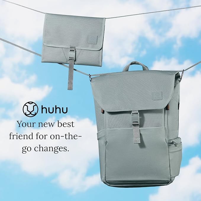 Huhu Baby Changing Wallet ??Compact, Portable Diaper Changing Pad for Travel ??Easy to Clean, Foldable Changing Mat ??Must Have Diaper Bag Accessory for New Parents (Outdoorsy Sage)