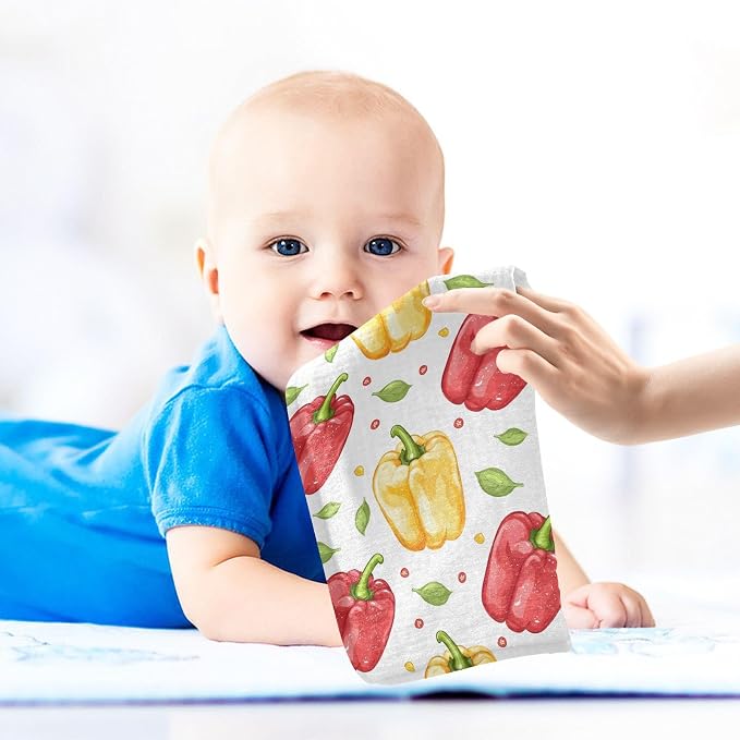 vvfelixl Bell Peppers Baby Burp Cloths Baby Muslin Washcloths for Boys Girls Cotton Babys Face Towel for Newborn Soft 11.8 X 11.8 in, 5 Pack