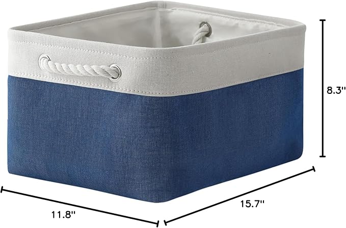 TheWarmHome Storage Bins for Shelves - 1 Pack 15.7x11.8x8.3 inch Fabric Storage Cubes, Storage Basket for Organizing Gift Laundry Cloth Toy Room (White & Jean Blue)