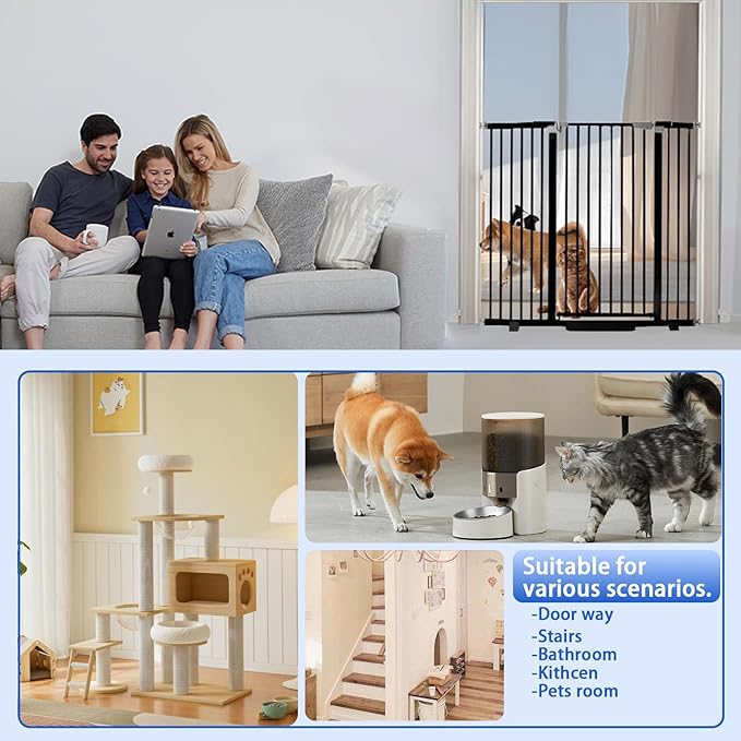 Rgqphantom 41" Tall Safety Pet Gate,Adjustable 30.5"-43" Wide,No Drilling Pressure Mount Kit,Auto Close Cat Gate Suitable for Stairs,Doorways (Black, 30.5"-43" W)