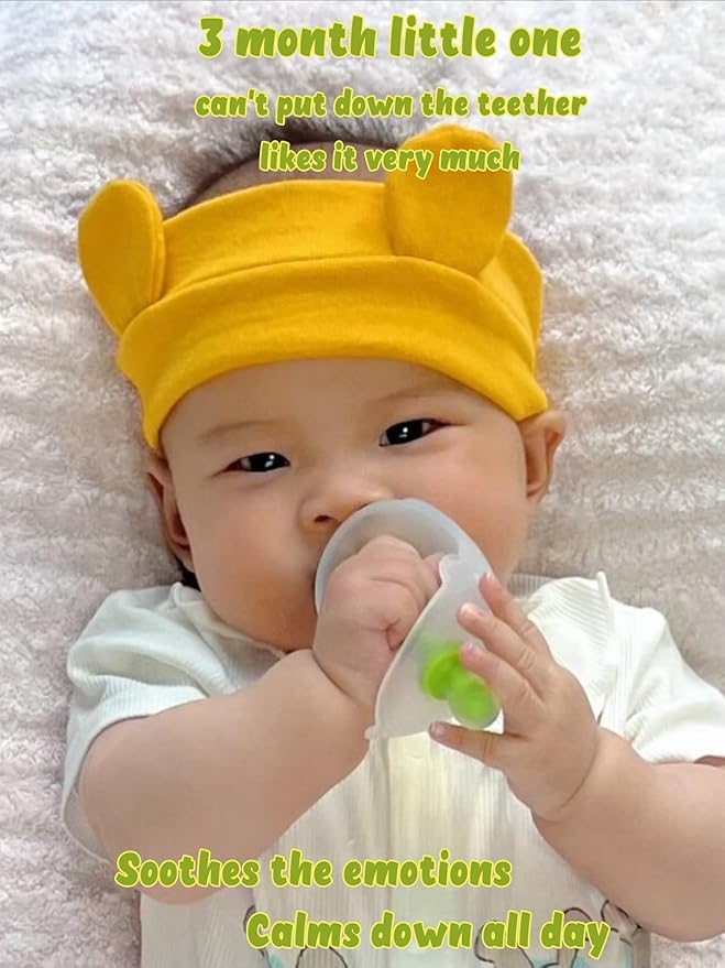 Baby Teething Toy for 0-6 Months ??One-Piece Liquid Silicone Teether, Easy-Grip Dinosaur for Soothing Gums, No Glue No Gaps, Lint-Resistant, Dishwasher Safe with Travel Case(Olive White)