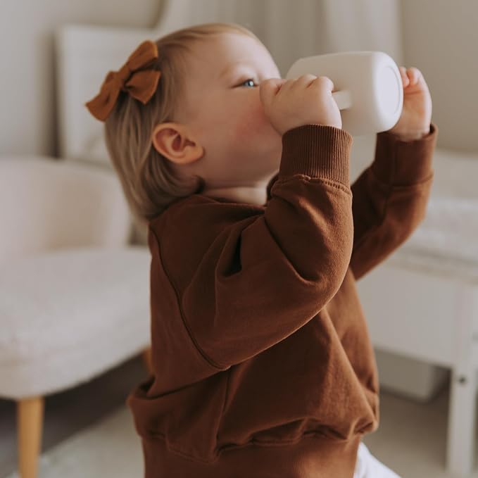 KIDSco. Silicone Sippy Cups with Easy Grip Transition Handles, a Soft Spout and Straw. A Non Toxic No Spill Unbreakable Training Cup. 5oz/150ml |Sandy Shore and Green|