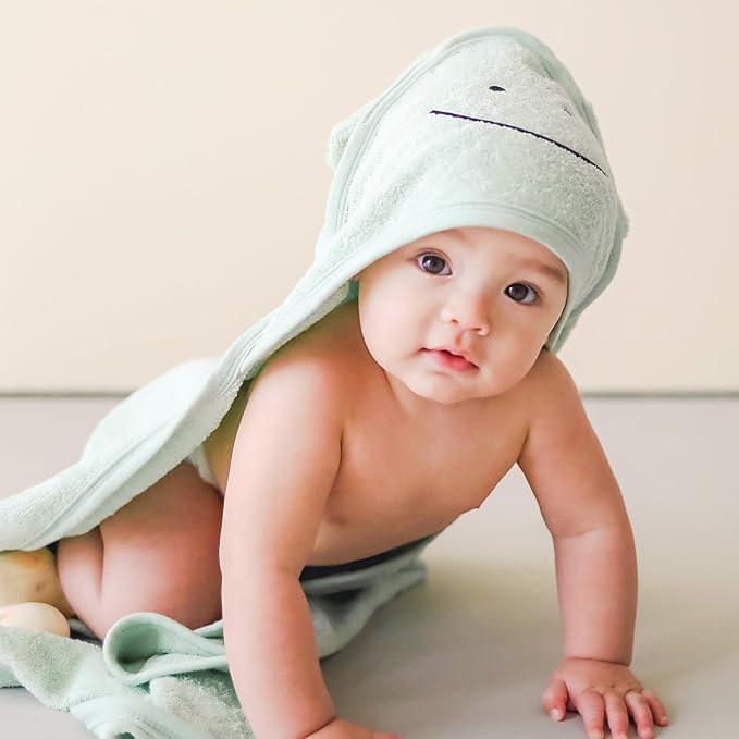 CuddleBug Hooded Baby Bath Towel & Washcloth Set (Bear) - 100% Cotton Terrycloth Hooded Baby Towels for Newborn & Toddler - Super-Soft & Absorbent, Newborn Essentials (33" x 33") - Sage Green