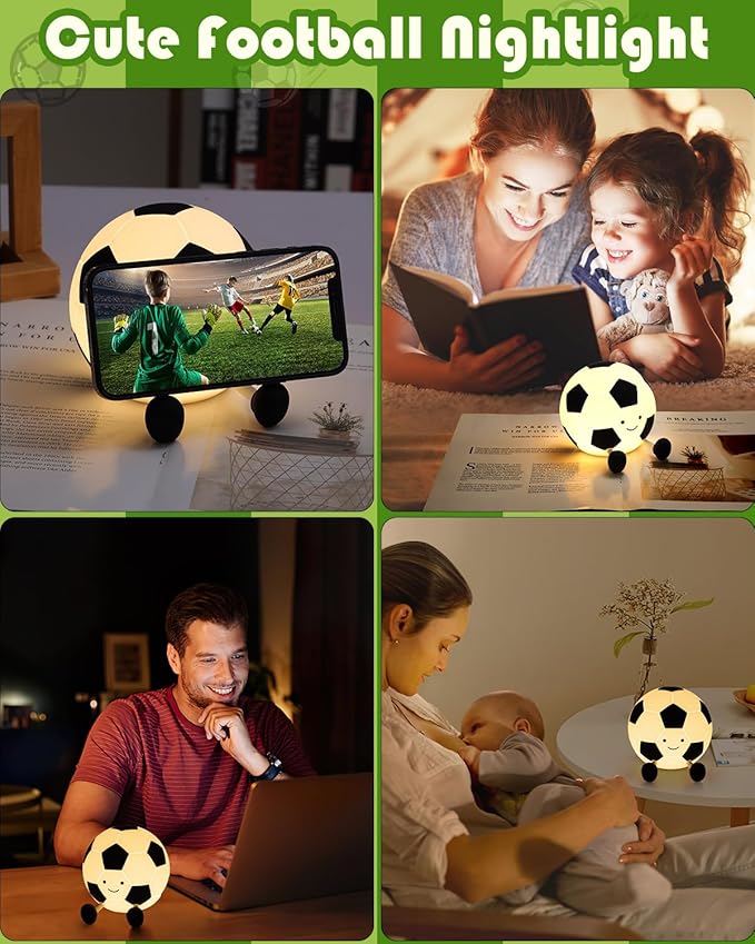 YISUN Soccer Night Light for Boys Light Up Football Lamp Dimmable Rechargeable Silicone Night Light Home Decor Birthday Christmas Gifts for Kids