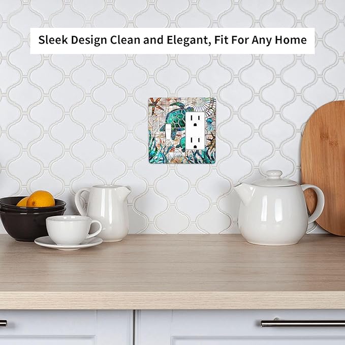 Green Sea Ocean Turtles 2 Gang Combination 1-Toggle 1-Decorator/Gfci Device Wall Plates Nautical Beach Hawaii Tropical Summer One Rocker with Toggle Combo Light Switch Plates and Socket Outlet Covers