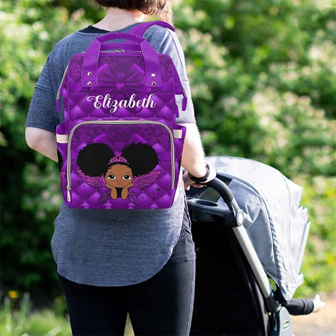 M YESCUSTOM Custom Name Diaper Bag Backpack Personalized Mommy Nursing Bag for Women Waterproof Large Capacity Travel Daypack Purple