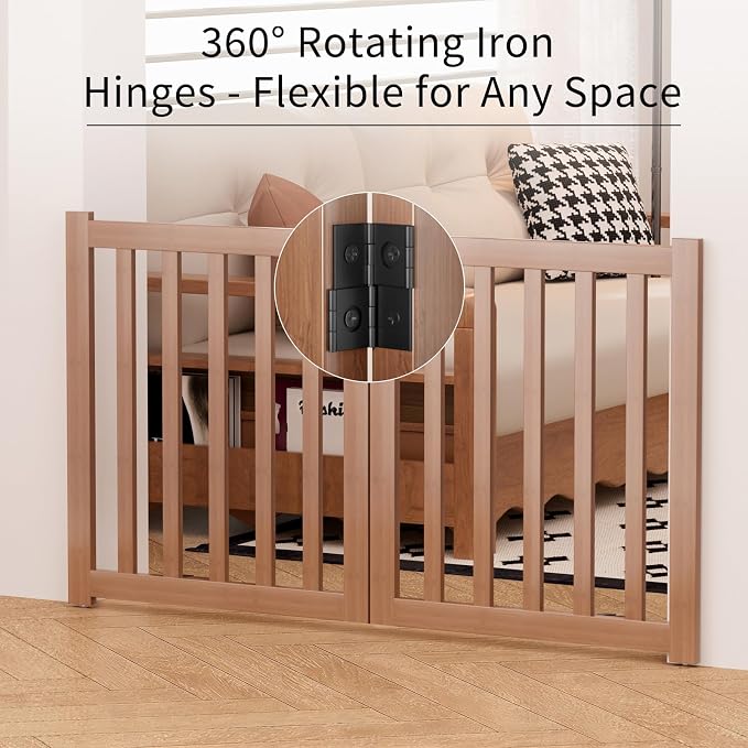 Wooden Freestanding Foldable Dog Gate, 24 Inch Height 2 Panel Pet Gate No Drill for Doorways Stairs, Fully Assembled Indoor Puppy Fence (Brown, 40" W x 24" H)